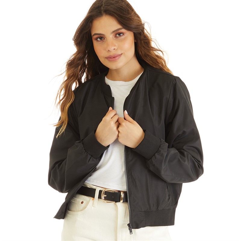 Brave Soul Womens Kajal Padded Bomber Jacket Black