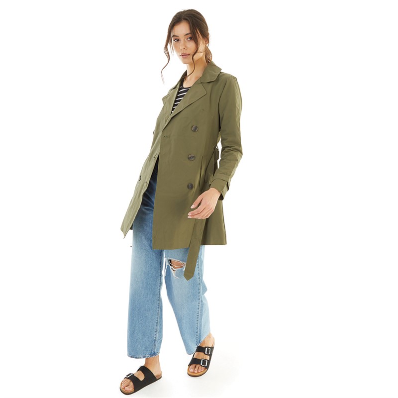 Brave Soul Womens Brandy Coated Trench Coat Light Khaki