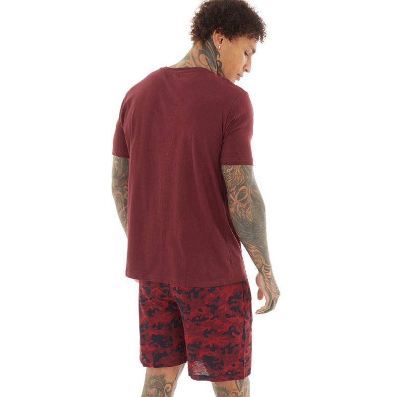 Brave Soul Mens Disguise Loungewear Set Burgundy Camo