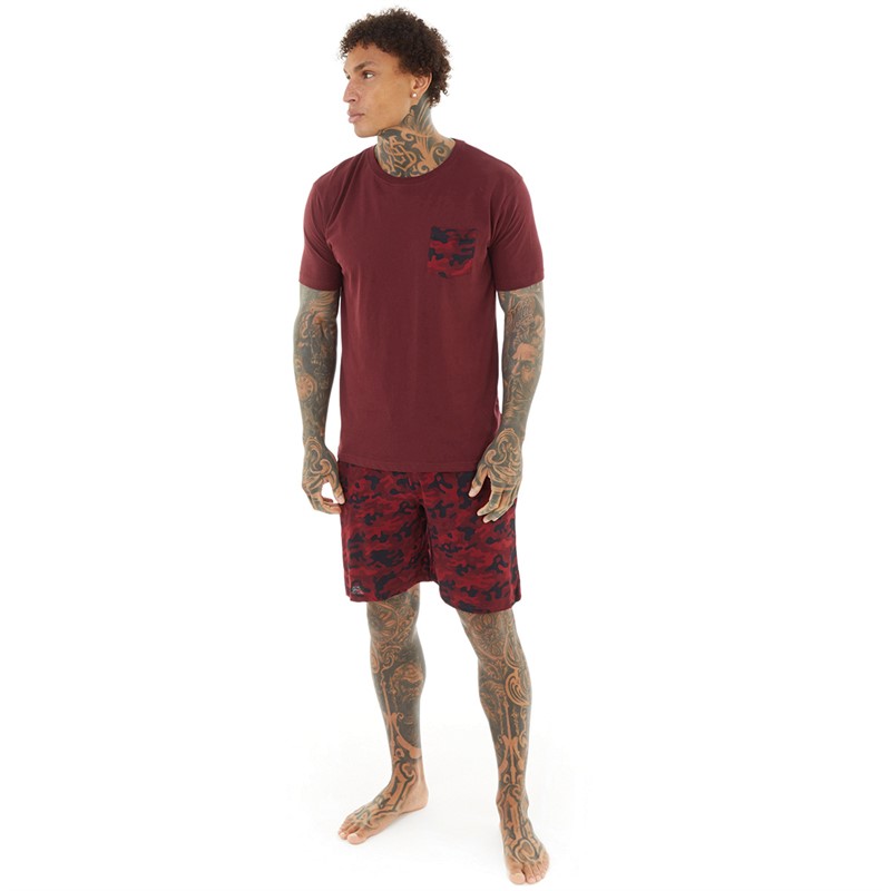 Brave Soul Mens Disguise Loungewear Set Burgundy Camo