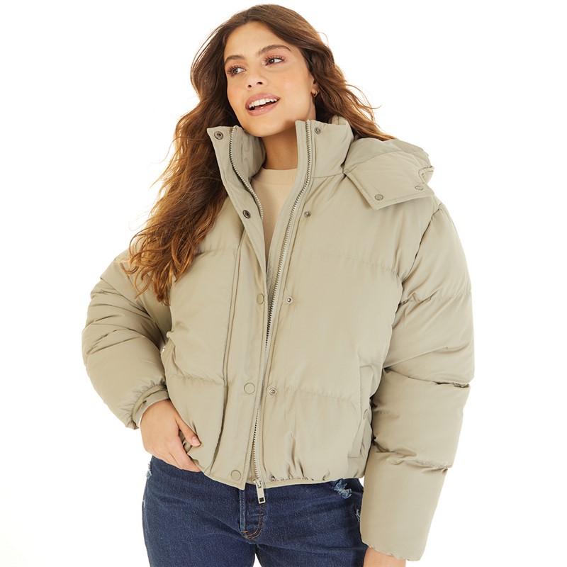 Brave Soul Womens Bunny Short Puffer Jacket Sage