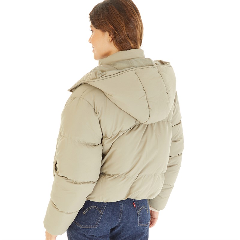 Brave Soul Womens Bunny Short Puffer Jacket Sage