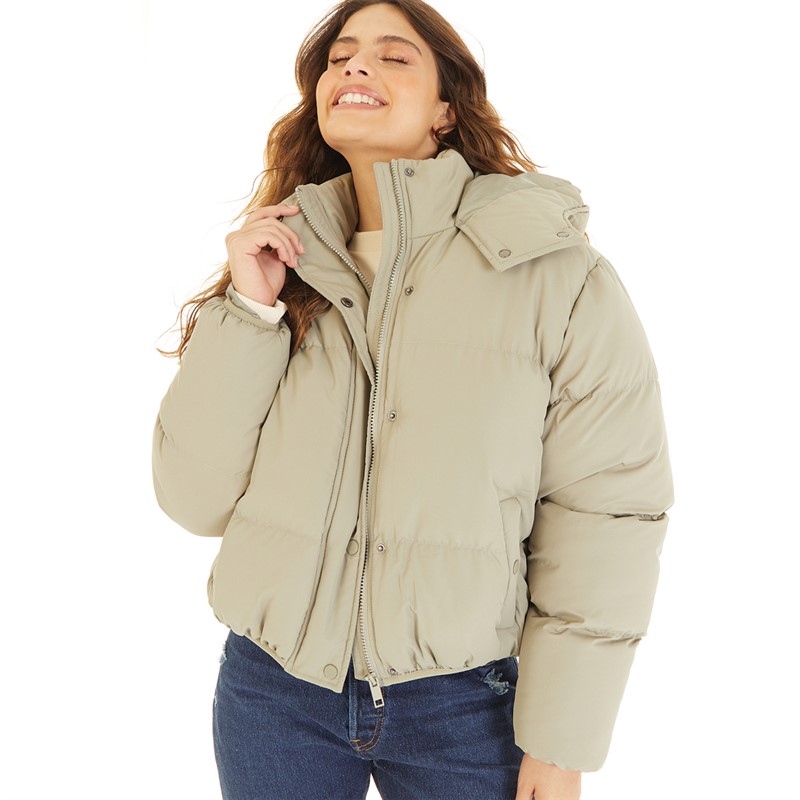 Brave Soul Womens Bunny Short Puffer Jacket Sage