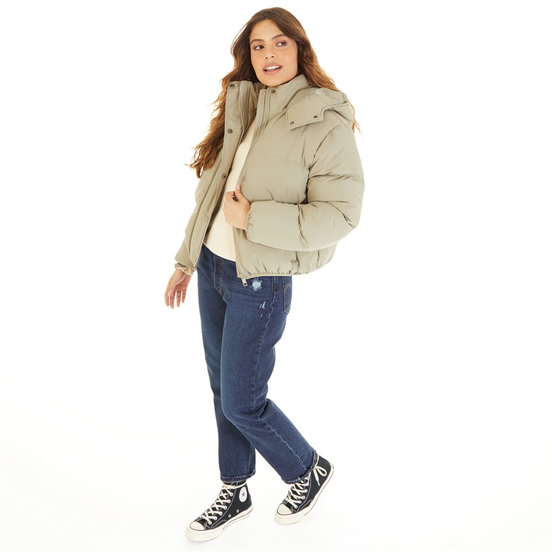 Brave Soul Womens Bunny Short Puffer Jacket Sage