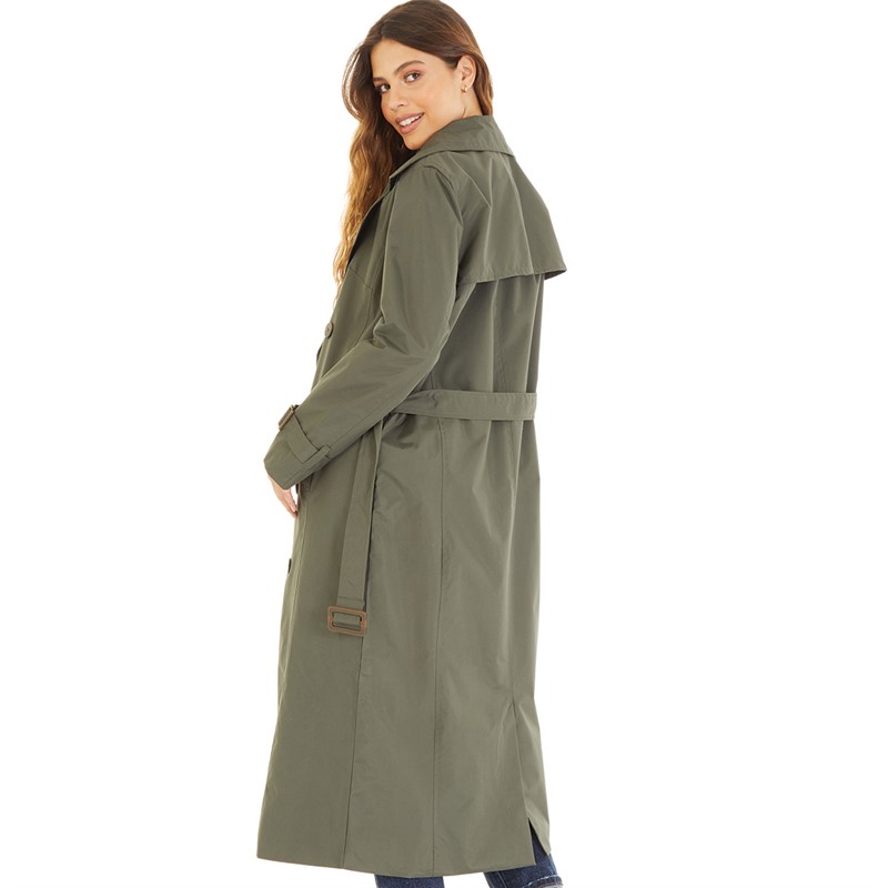 Brave Soul Womens Ayer Long Trench Coat Khaki