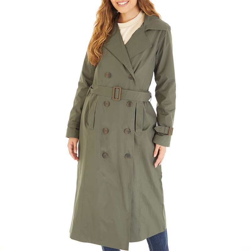 Brave Soul Womens Ayer Long Trench Coat Khaki