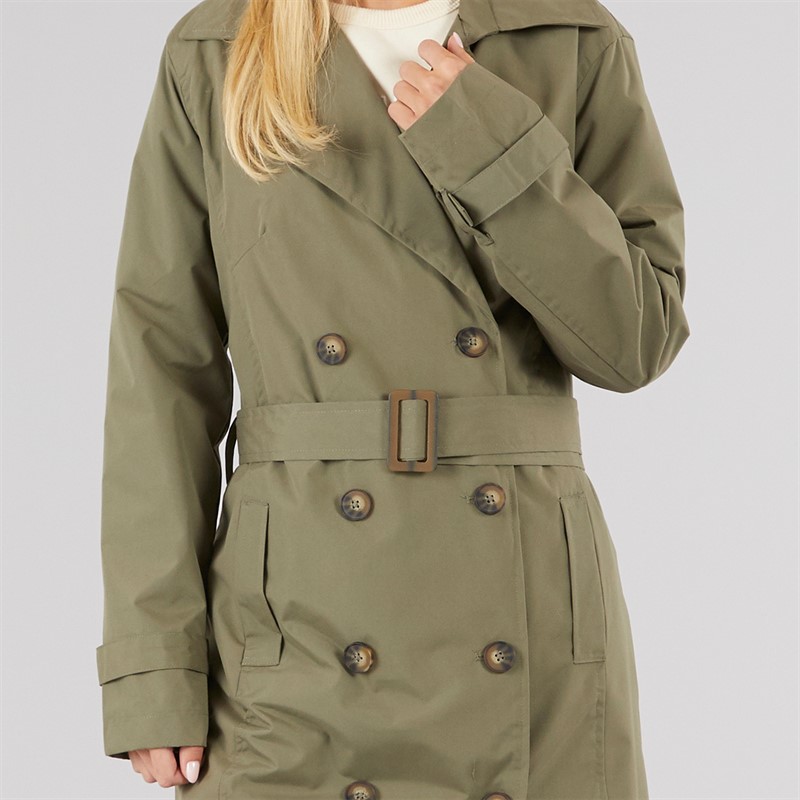 Brave Soul Womens Ayer Long Trench Coat Khaki