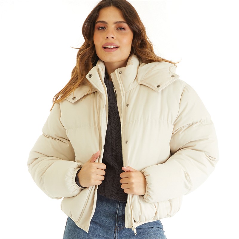 Brave Soul Womens Bunny Short Puffer Jacket Cream