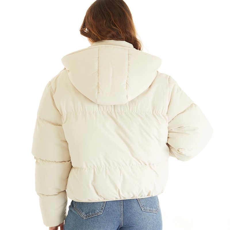 Brave Soul Womens Bunny Short Puffer Jacket Cream