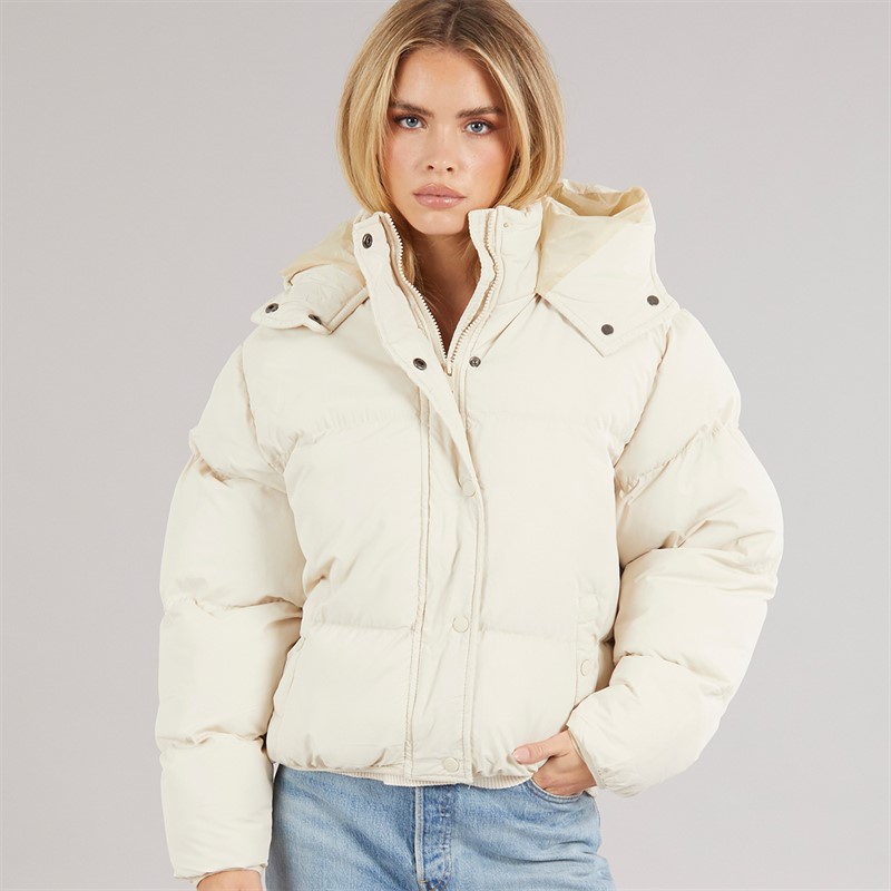 Brave Soul Womens Bunny Short Puffer Jacket Cream