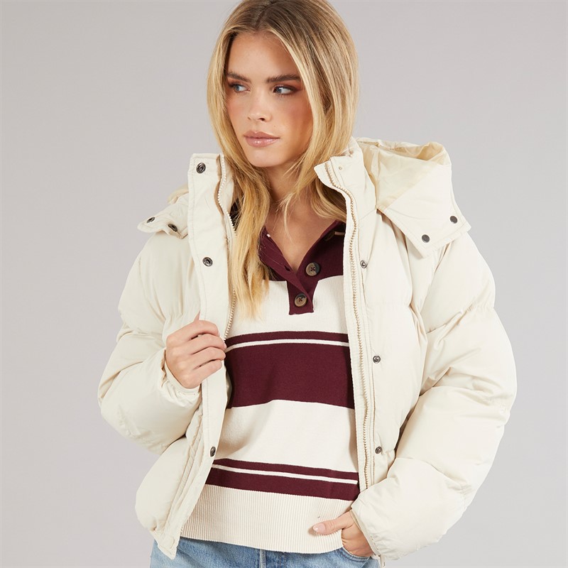 Brave Soul Womens Bunny Short Puffer Jacket Cream