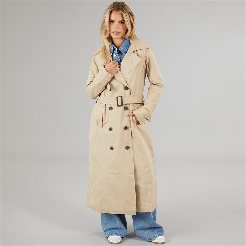 Brave Soul Womens Ayer Long Trench Coat Camel