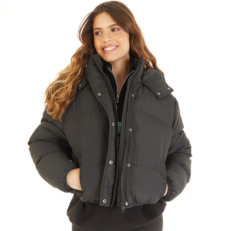 Brave Soul Womens Bunny Short Puffer Jacket Black