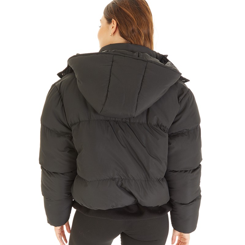 Brave Soul Womens Bunny Short Puffer Jacket Black