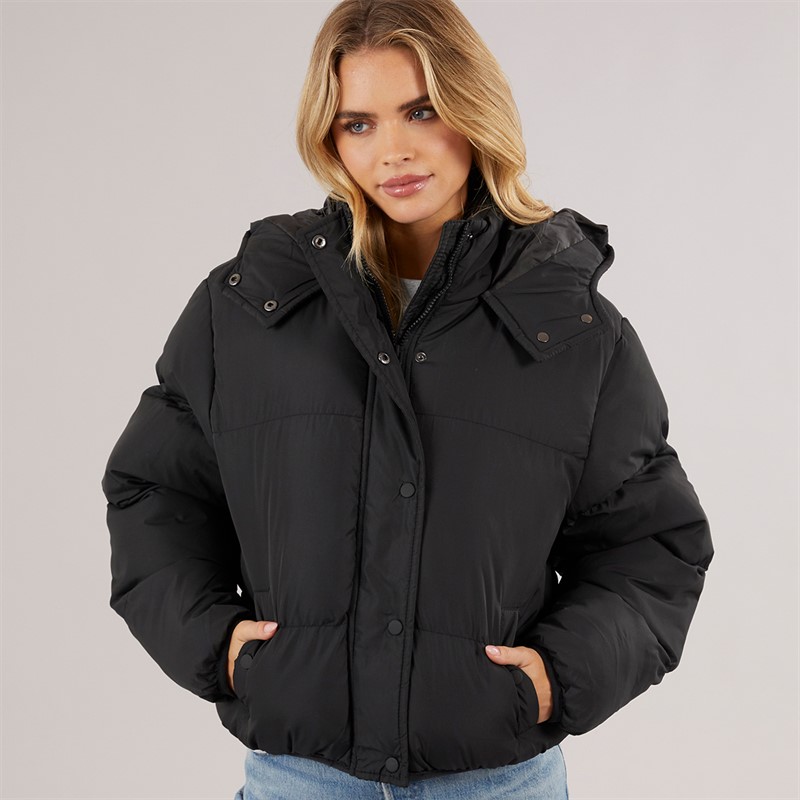 Brave Soul Womens Bunny Short Puffer Jacket Black