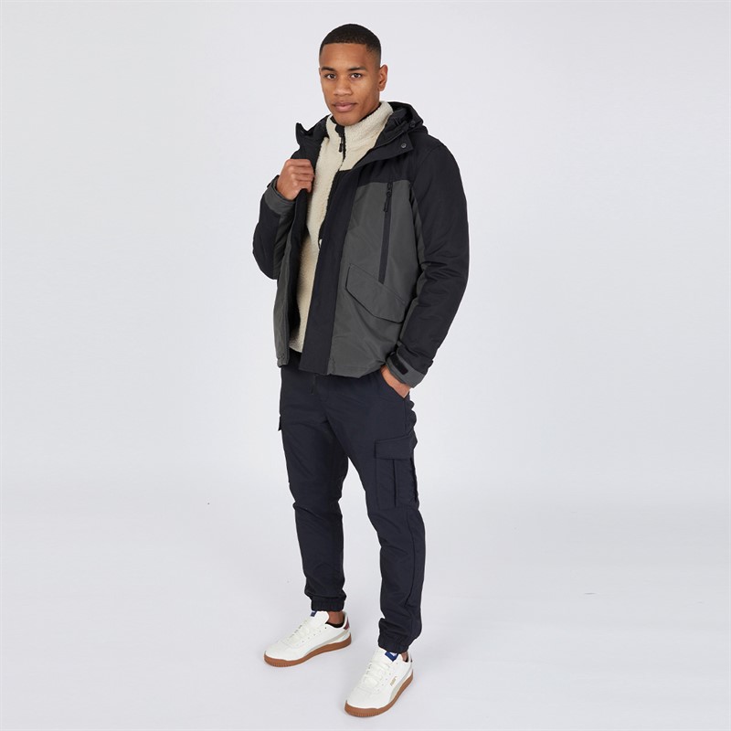 Brave Soul Mens Bodie Parka Grey/Black