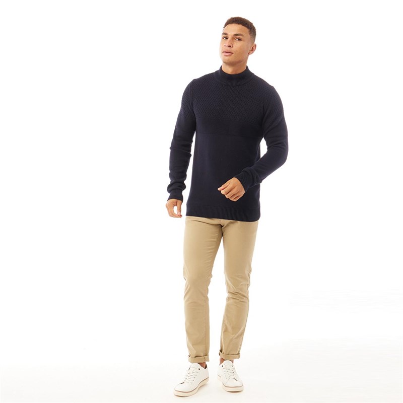 Brave Soul Mens Neville Turtle Neck Jumper French Navy