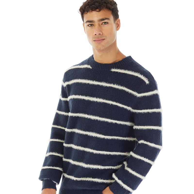 Brave Soul Mens Oslo Jumper Navy/Ecru