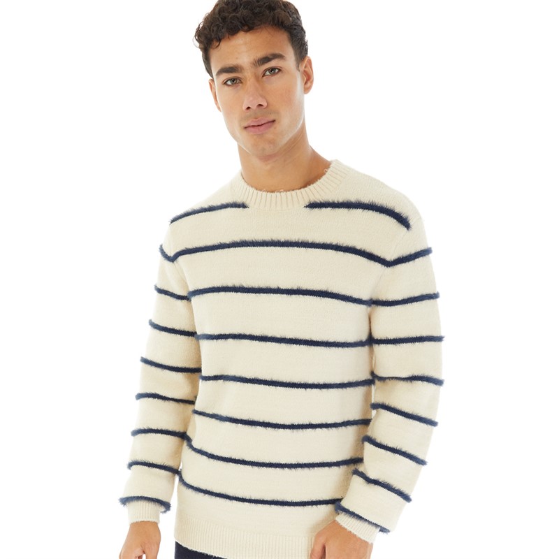 Brave Soul Mens Oslo Jumper Ecru/Navy