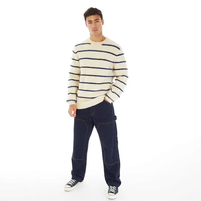 Brave Soul Mens Oslo Jumper Ecru/Navy