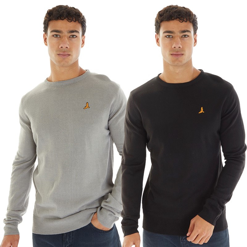 Brave Soul Mens Photon Two Pack Jumpers Black/Silver Grey