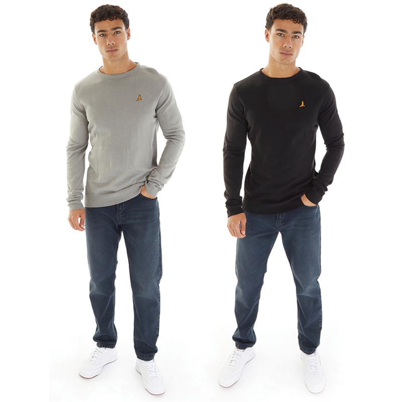 Brave Soul Mens Photon Two Pack Jumpers Black/Silver Grey