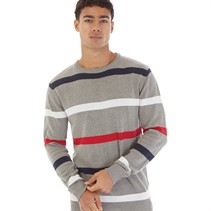 Brave Soul Mens Jordi Jumper Light Grey Marl/Midnight Navy/Red/White