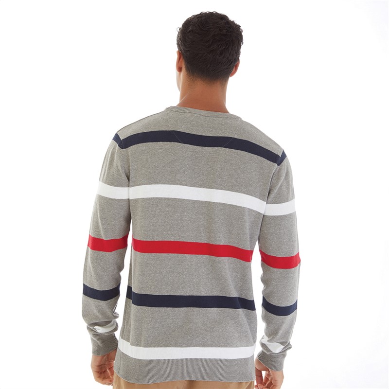 Brave Soul Mens Jordi Jumper Light Grey Marl/Midnight Navy/Red/White