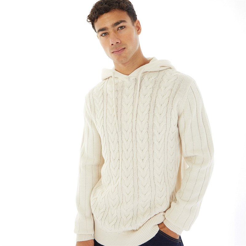 Brave Soul Mens Mullen Knitted Hoodie Oatmeal