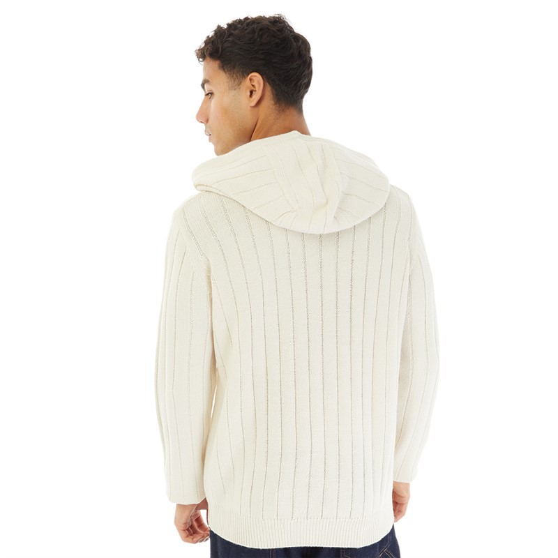 Brave Soul Mens Mullen Knitted Hoodie Oatmeal