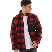 Brave Soul Mens Litharo Checked Zip Up Fleece Red/Jet Black/Red