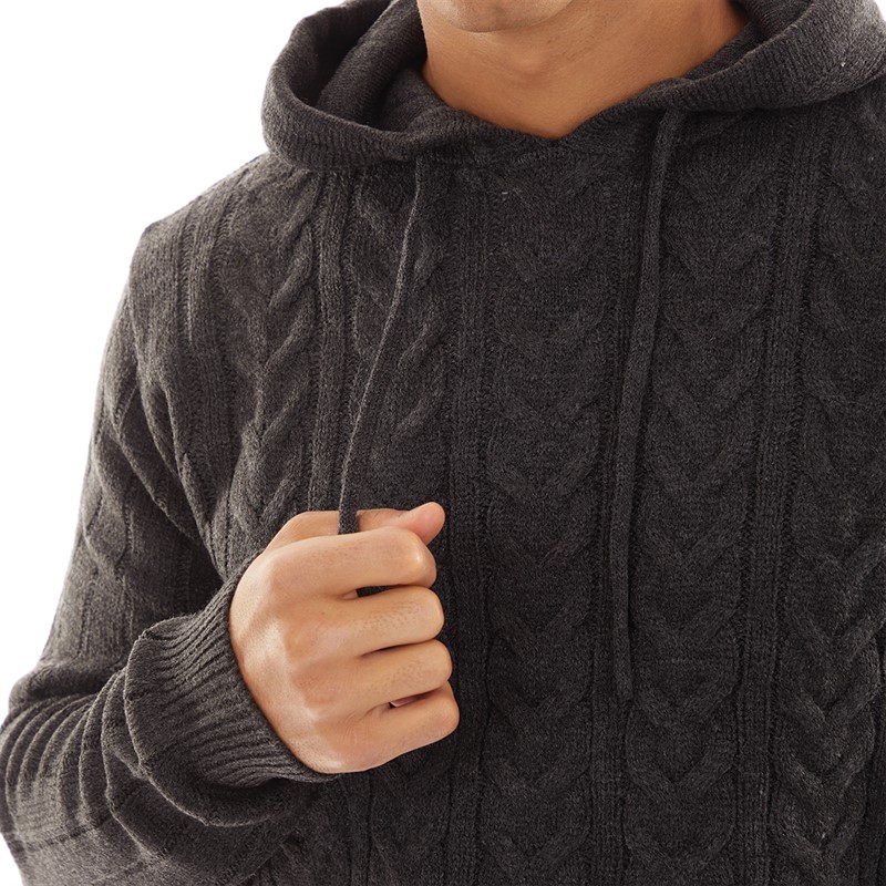 Brave Soul Mens Mullen Knitted Hoodie Charcoal Marl