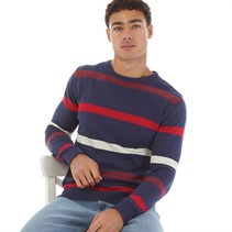 Brave Soul Mens Jordi Jumper Mid Blue/Burgundy/Red/Ecru