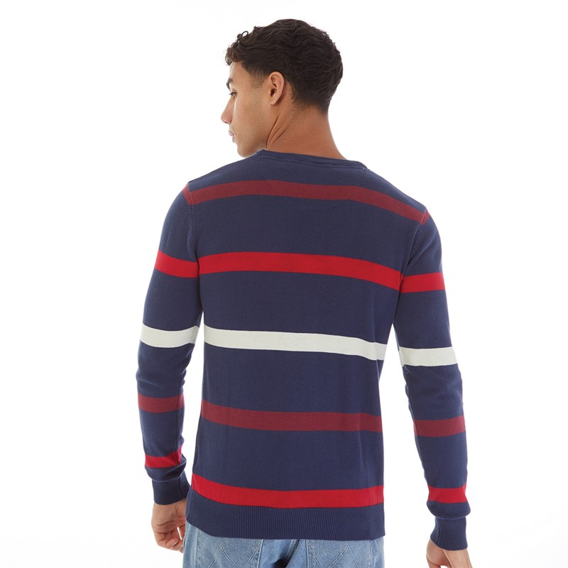 Brave Soul Mens Jordi Jumper Mid Blue/Burgundy/Red/Ecru