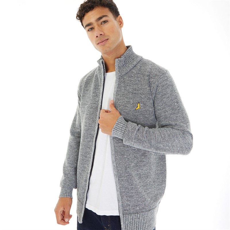 Brave Soul Mens Damir Zip Up Jumper Grey Marl