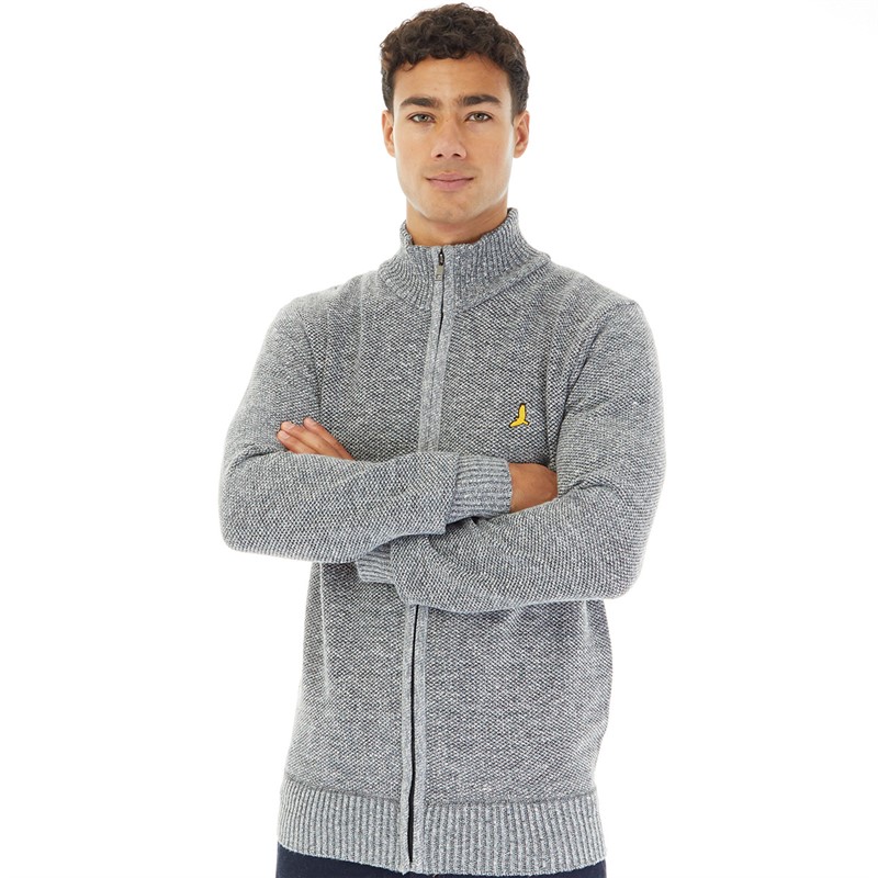 Brave Soul Mens Damir Zip Up Jumper Grey Marl