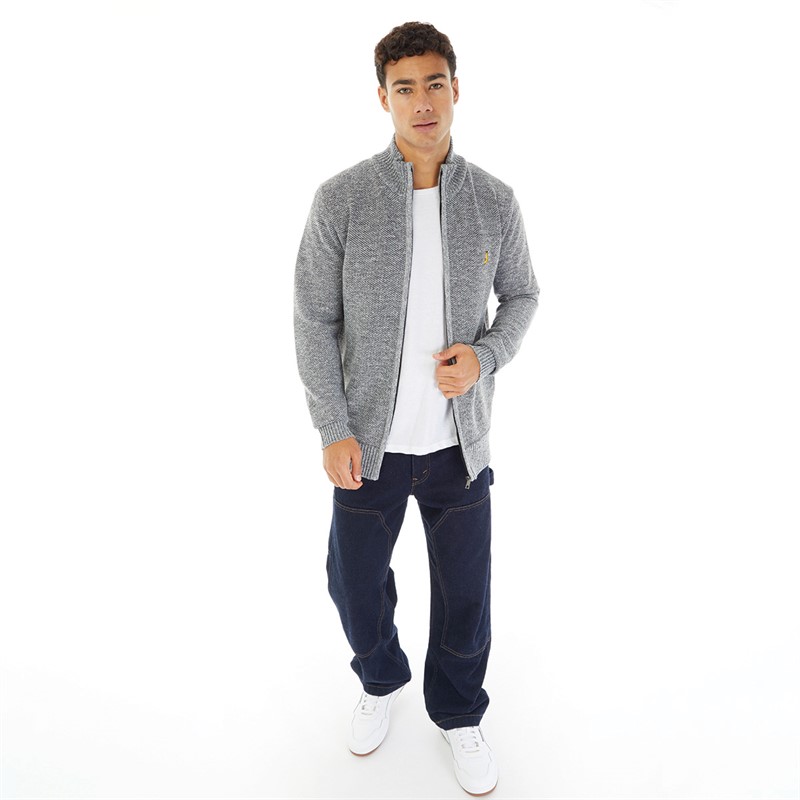 Brave Soul Mens Damir Zip Up Jumper Grey Marl