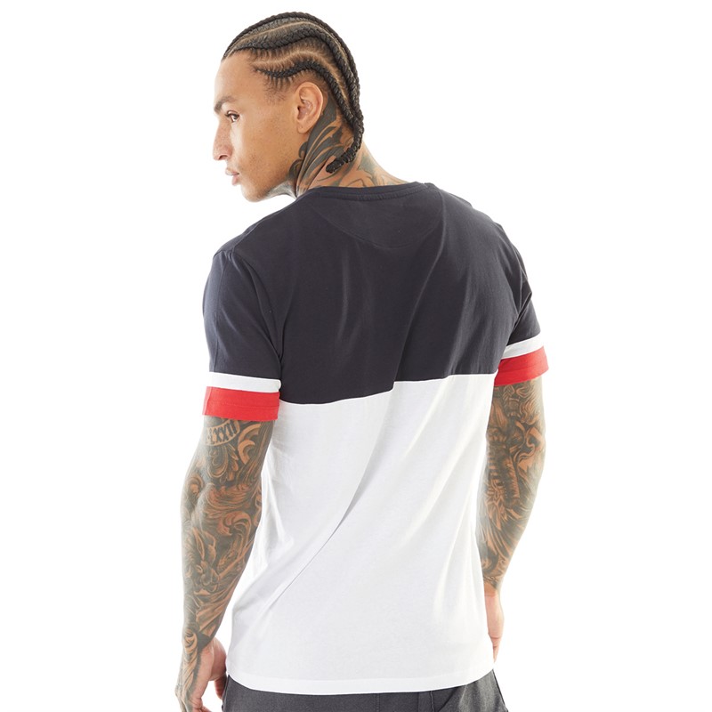 Brave Soul Mens Athena T-Shirt Rich Navy/Optic White/Red