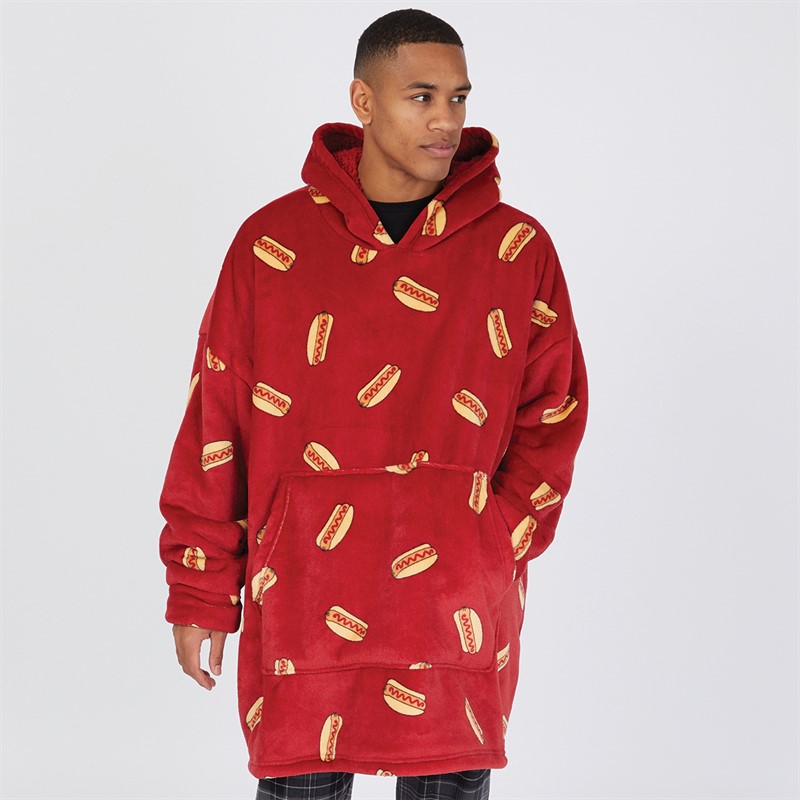 Brave Soul Herensweater Fleece met Hotdog Print Donkerrood/Multi