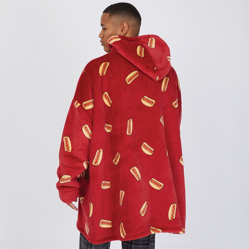 Brave Soul Herensweater Fleece met Hotdog Print Donkerrood/Multi