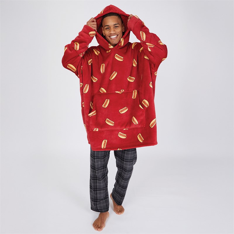 Brave Soul Herensweater Fleece met Hotdog Print Donkerrood/Multi