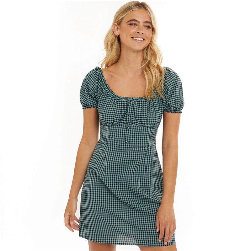 Brave Soul Womens Check Print Mini Dress Green/Black