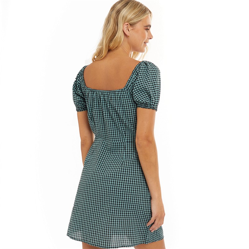 Brave Soul Womens Check Print Mini Dress Green/Black