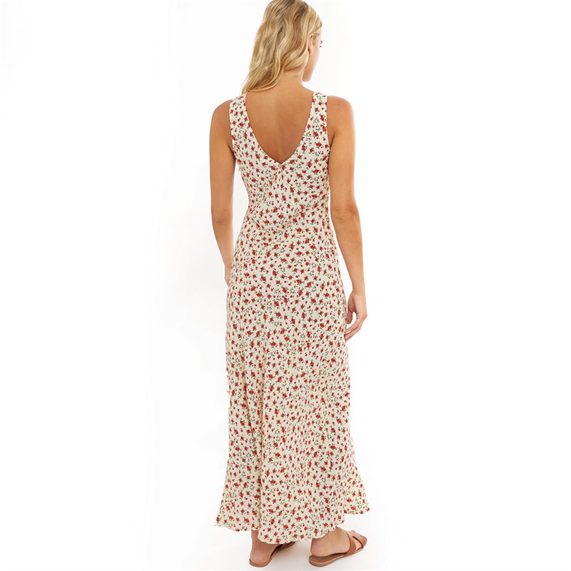 Brave Soul Womens V-Neck Floral Print Dress Cream/Red