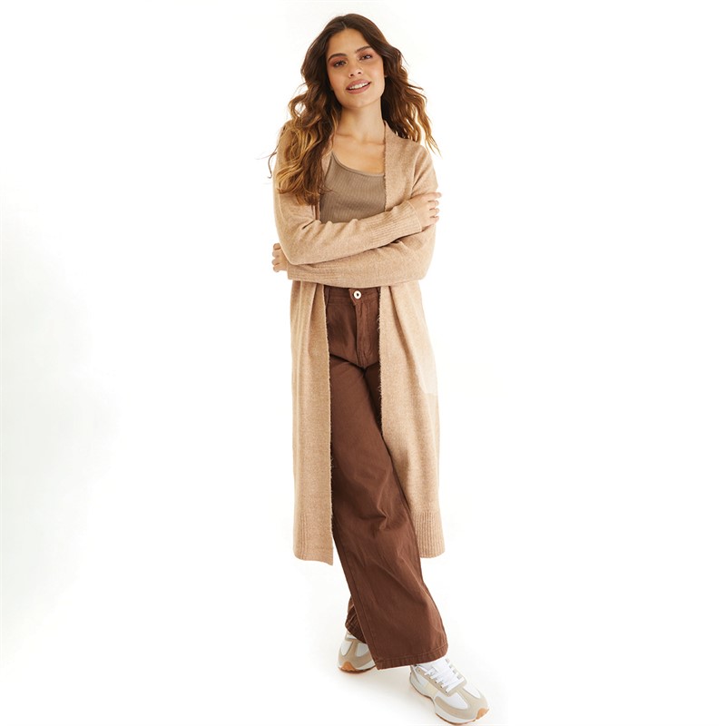 Brave Soul Womens Laos Drop Shoulder Maxi Cardigan Biscuit Melange