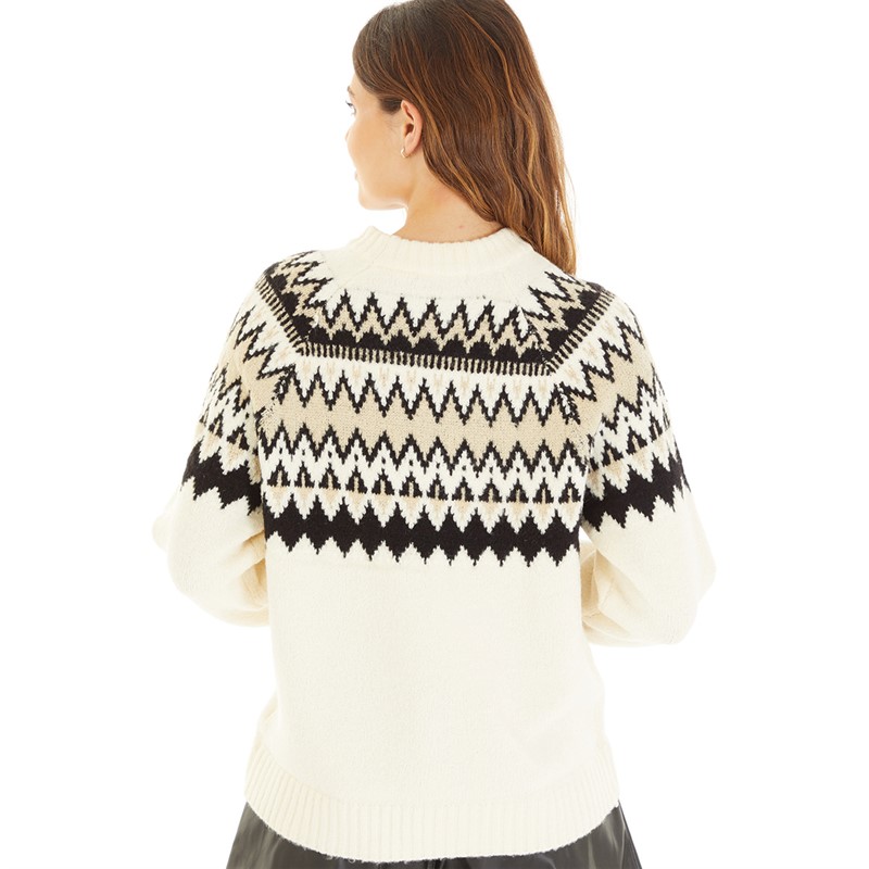 Brave Soul Womens Farisle Fairisle Yoke Jumper Cream/Multi