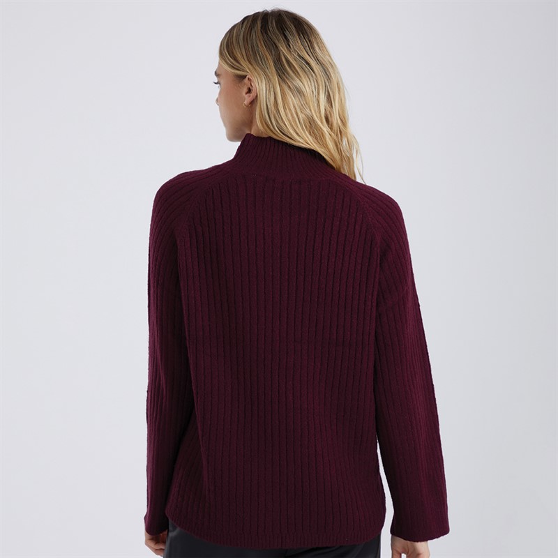 Brave Soul Womens Juliet Ribbed Turtle Neck Jumper Wine