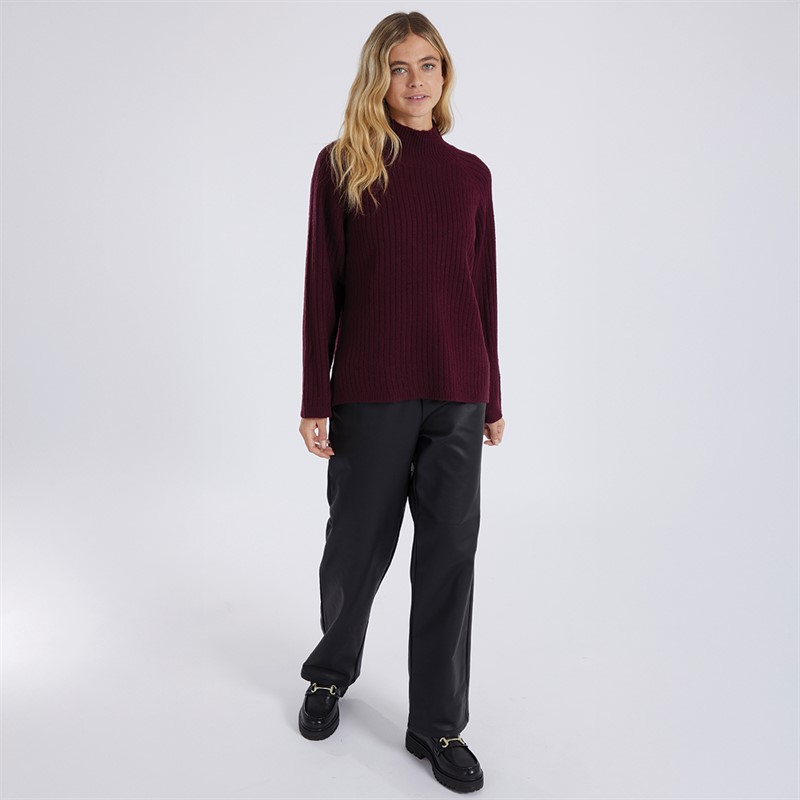 Brave Soul Womens Juliet Ribbed Turtle Neck Jumper Wine