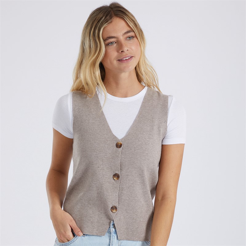 Brave Soul Womens Texio Knitted Button Through Waistcoat Mink Melange