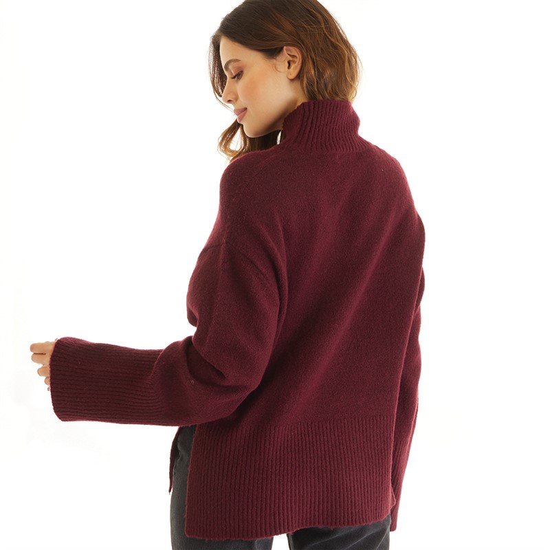 Brave Soul Womens Mongo Loose Fit Jumper Wine